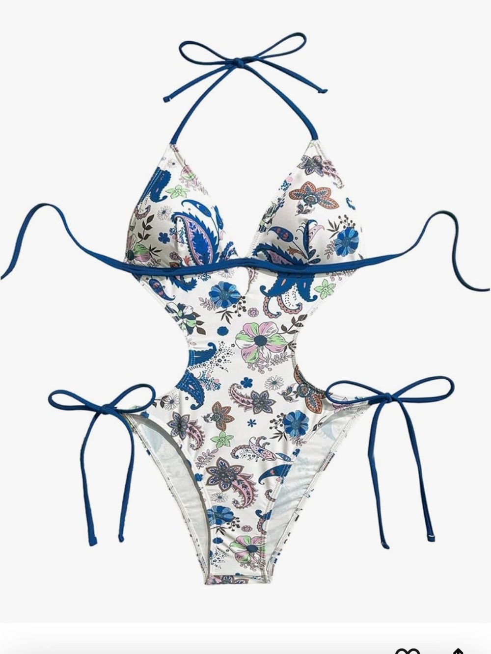 Floral Paisley White & Blue Cutout One-Piece Swimsuit